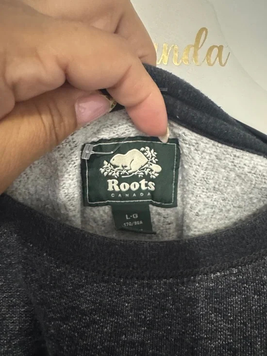 Roots Women's Charcoal Gray Crewneck Sweatshirt with Black Logo - Picture 2 of 4